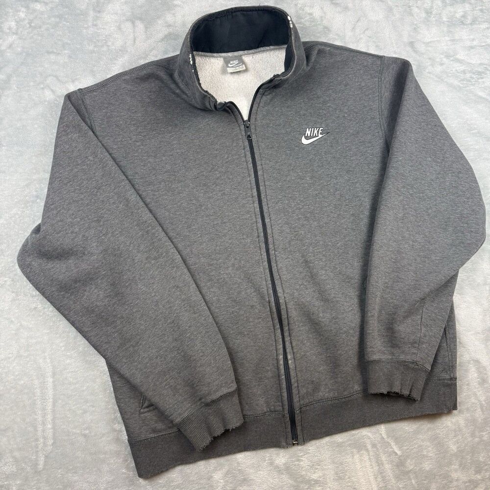 Vintage Nike Full Zip Sweatshirt Jacket Gray Embroidered Swoosh XL Y2K